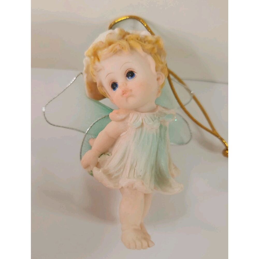 Fairy Ornament Flower Pastel Green 4” Fairies Vintage Resin